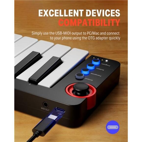USB MIDI Keyboard Controller 25-Key, Donner N-25 w/ Velocity-Sensitive Mini Key - Picture 3 of 6